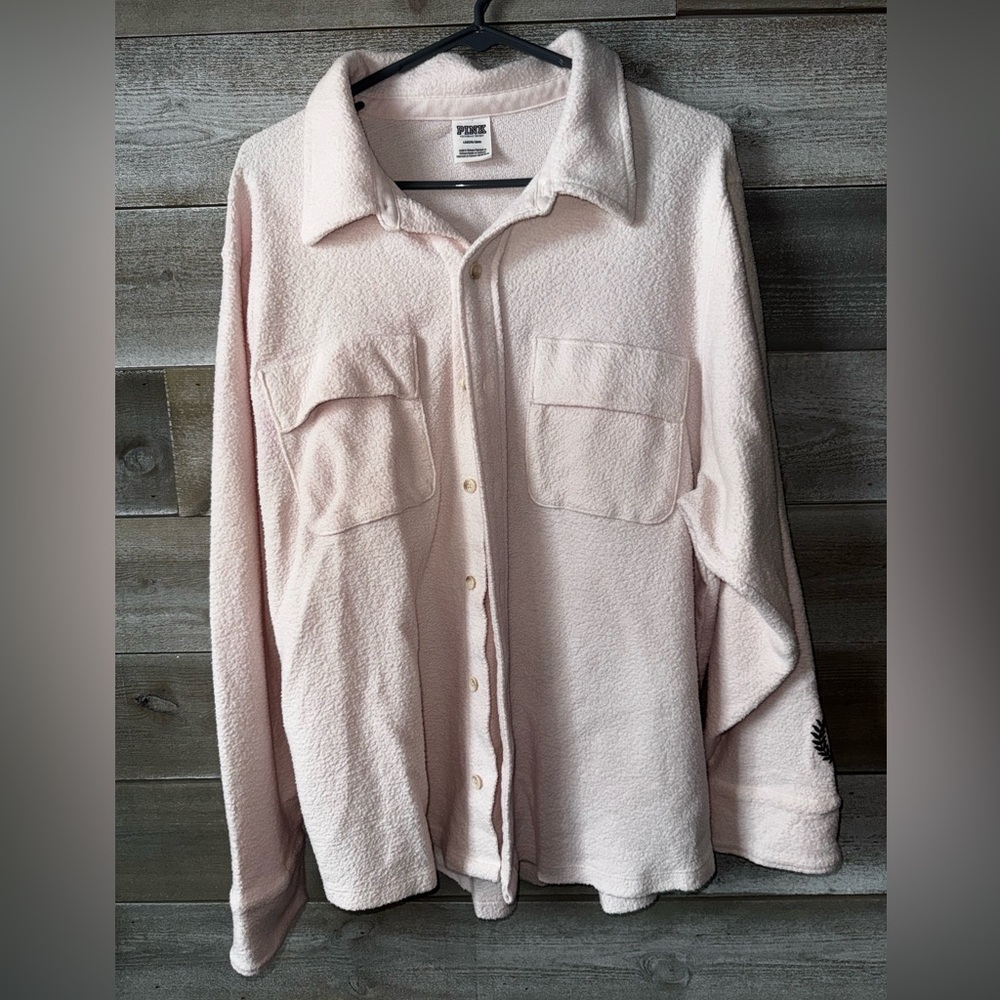 PINK Victoria's Secret Light Pink Sherpa Button-Up Jacket